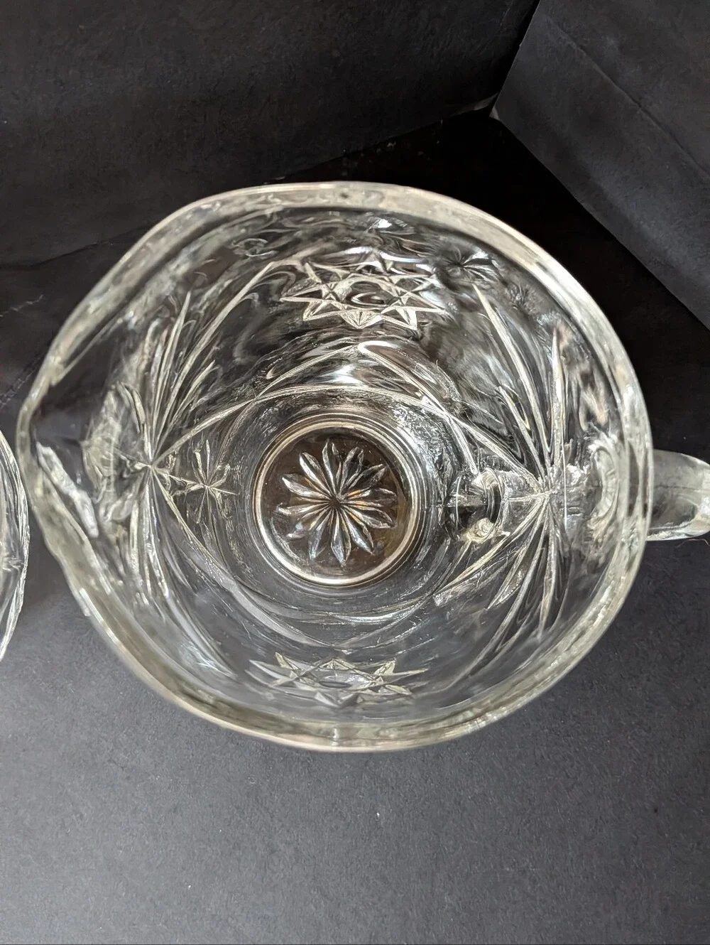 VTG MCM Anchor Hocking Cream And Sugar Pressed Glass Set Prescut Star Of David